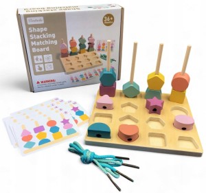 DREWNIANE KLOCKI KSZTAŁTY GEOMETRYCZNE ZABAWKA DLA DZIECKA NA PREZENT