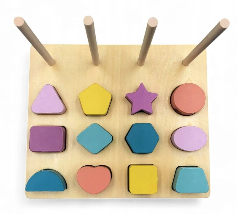 DREWNIANE KLOCKI KSZTAŁTY GEOMETRYCZNE ZABAWKA DLA DZIECKA NA PREZENT