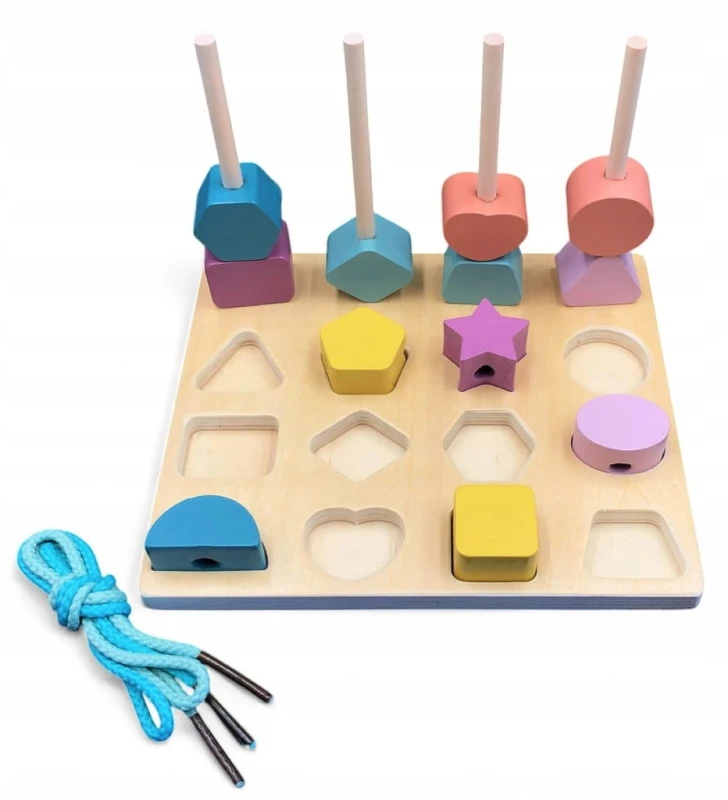 DREWNIANE KLOCKI KSZTAŁTY GEOMETRYCZNE ZABAWKA DLA DZIECKA NA PREZENT