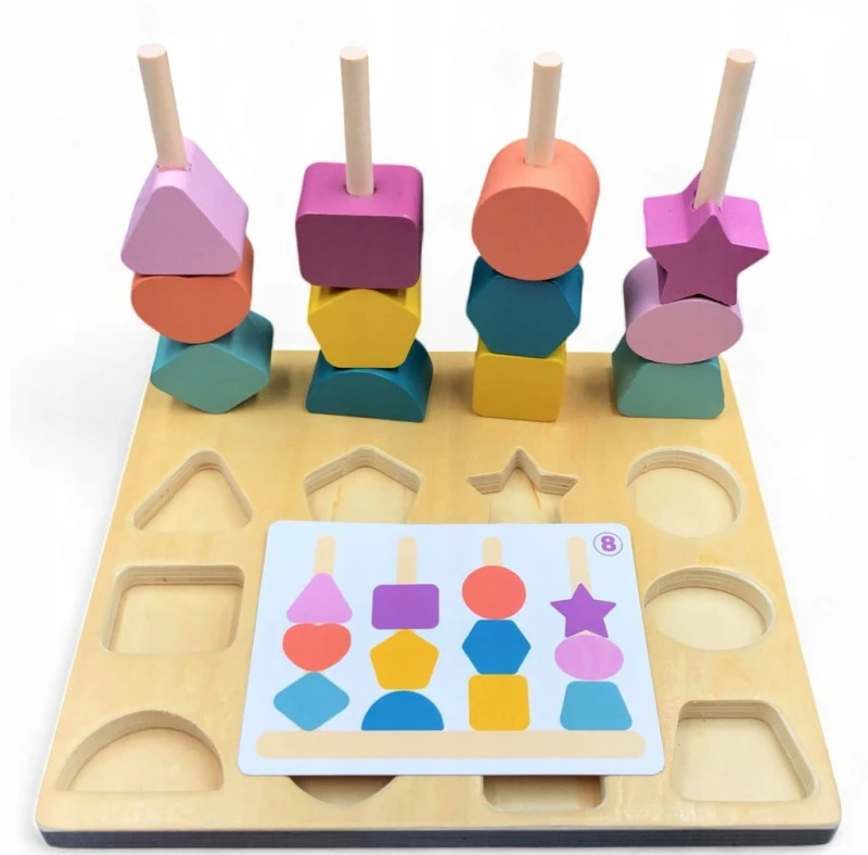 DREWNIANE KLOCKI KSZTAŁTY GEOMETRYCZNE ZABAWKA DLA DZIECKA NA PREZENT