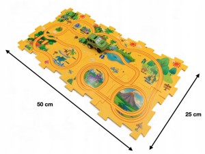 TOR WYŚCIGOWY Z SAMOCHODEM TERENOWYM UKŁADANKA PUZZLE Z DINOZAURAMI 8 ELEM.