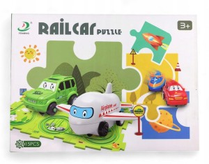 TOR WYŚCIGOWY Z SAMOCHODEM TERENOWYM UKŁADANKA PUZZLE Z DINOZAURAMI 8 ELEM.