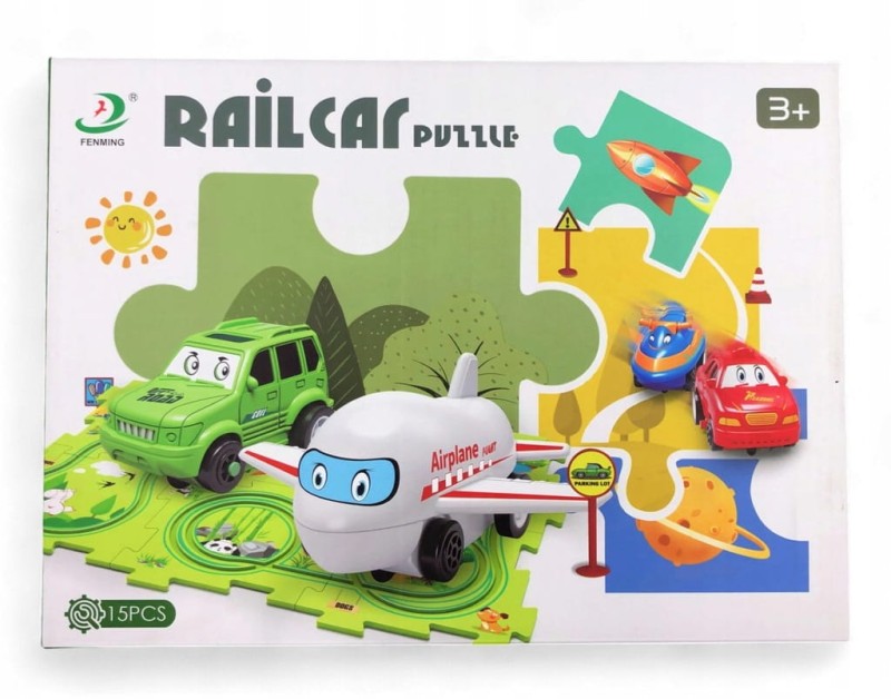 TOR WYŚCIGOWY Z SAMOCHODEM TERENOWYM UKŁADANKA PUZZLE Z DINOZAURAMI 8 ELEM.