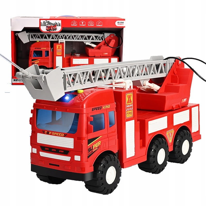 STRAŻ POŻARNA ZABAWKA DLA DZIECKA Z DRABINĄ, WODĄ, MUZYKĄ I ŚWIATEŁKAMI
