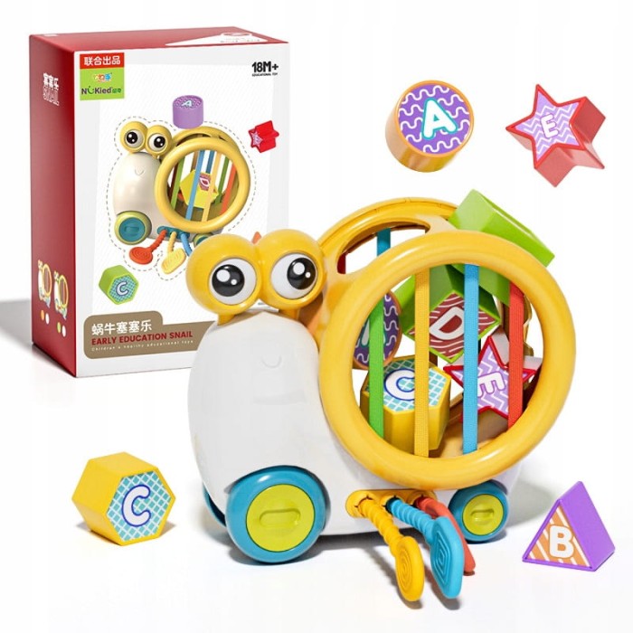 SENSORYCZNA ZABAWKA DLA DZIECKA KSZTAŁTY KOLORY LINKI DO PRZECIĄGANIA SNAIL