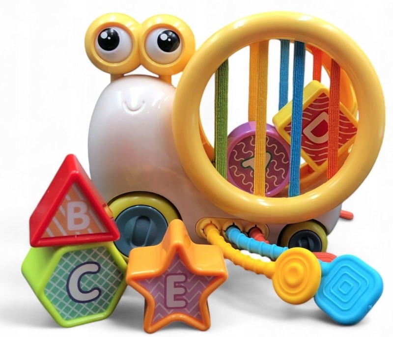 SENSORYCZNA ZABAWKA DLA DZIECKA KSZTAŁTY KOLORY LINKI DO PRZECIĄGANIA SNAIL