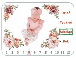 Prezent na baby shower dla przyszłej mamy dziewczynki fotokocyk z kwiatami poony