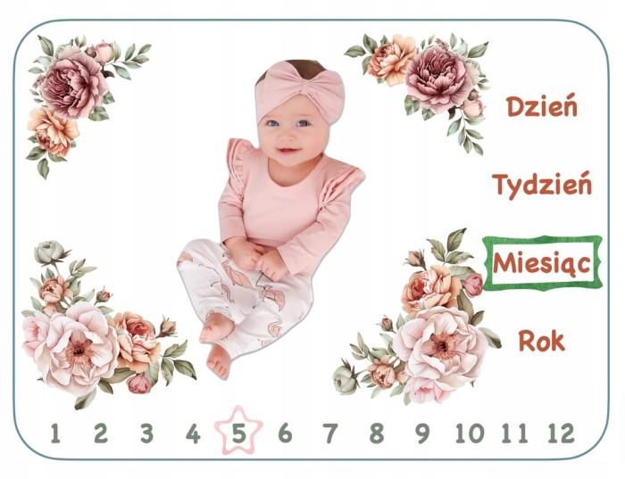Prezent na baby shower dla przyszłej mamy dziewczynki fotokocyk z kwiatami poony