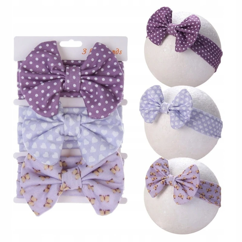 Zestaw opasek na głowę dla dziewczynki fioletowe opaski do włosów z kokardą poony