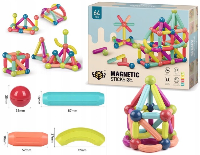klocki magnetyczne pastelowe 64 szt.