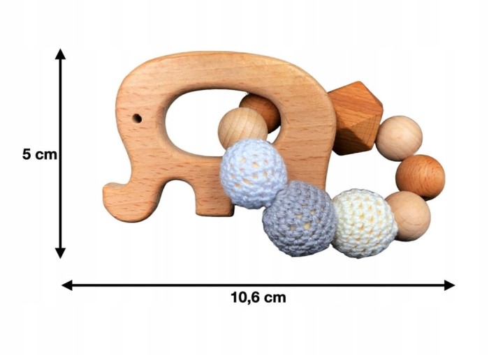zawieszka do smoczka gryzaka w kształcie słonia szary zestaw dla niemowlaka - poony