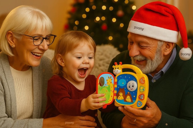 książeczka interaktywna dla dziecka ze zwierzętami dźwięk przyciski światło - poony