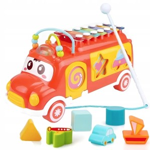 czerwony autobus jeżdżący kształty i kolory - poony