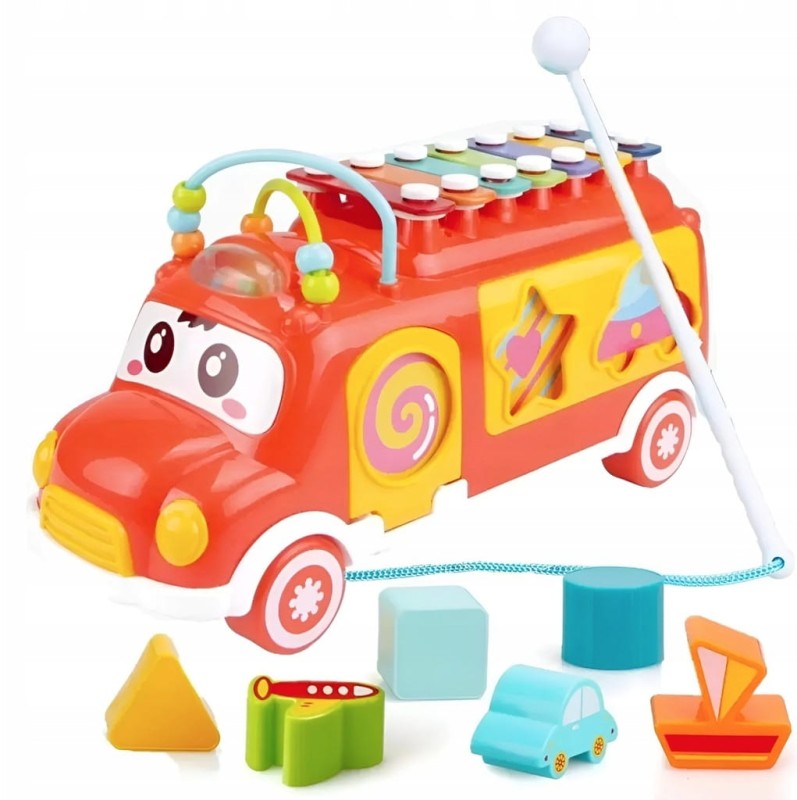 czerwony autobus jeżdżący kształty i kolory - poony