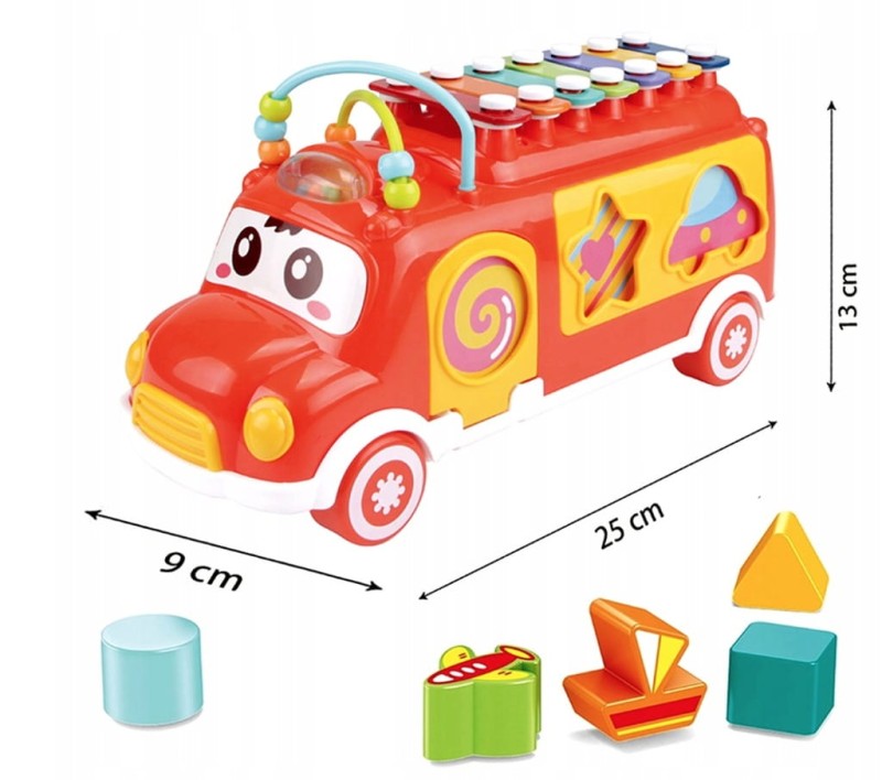 czerwony autobus jeżdżący kształty i kolory - poony