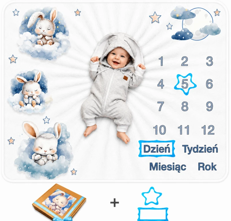 MATA DO ZDJĘĆ DZIECKA MIĘKKI KOCYK W KRÓLICZKI ZAPAKOWANY NA PREZENT +RAMKI.png