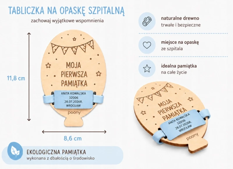 kocyk niemowlęcy zawieszka do smoczka tabliczka na opaskę szpitalną poony