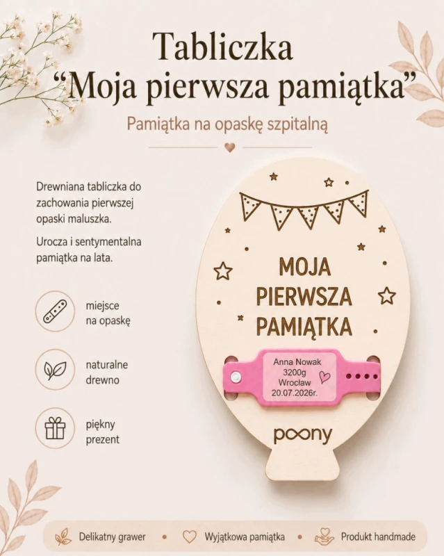 zestaw do ogłoszenia ciąży tabliczka na test ciążowy i opaskę ze szpitala poony
