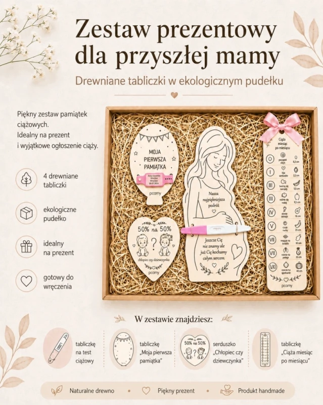 zestaw do ogłoszenia ciąży tabliczka na test ciążowy i opaskę ze szpitala poony