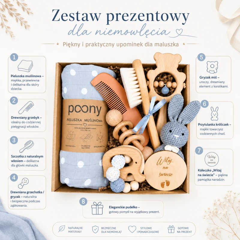 eko prezent dla niemowlaka gryzak grzechotka poony