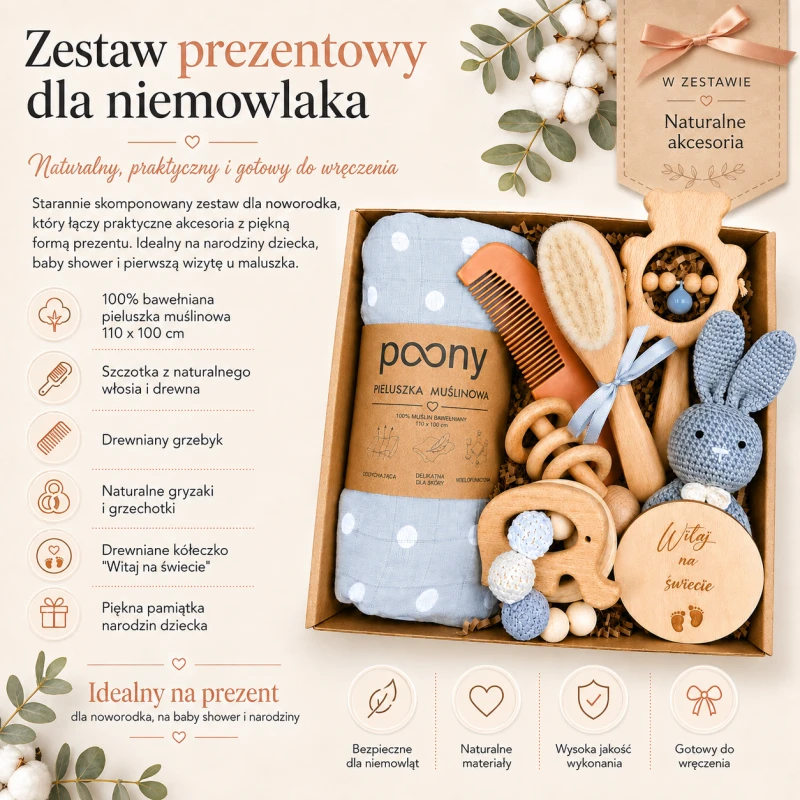 eko prezent dla niemowlaka gryzak grzechotka poony