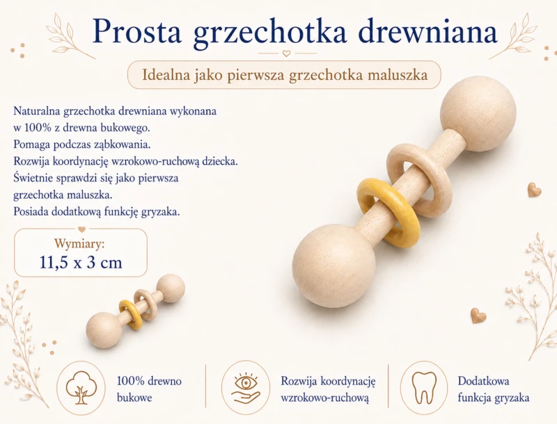 drewniana grzechotka dla niemowlaka poony