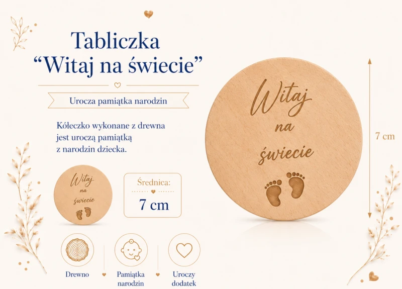 drewniane kółeczko witaj na świecie  poony