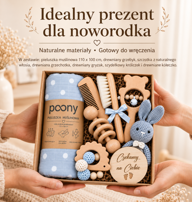 prezent na baby shower szary poony
