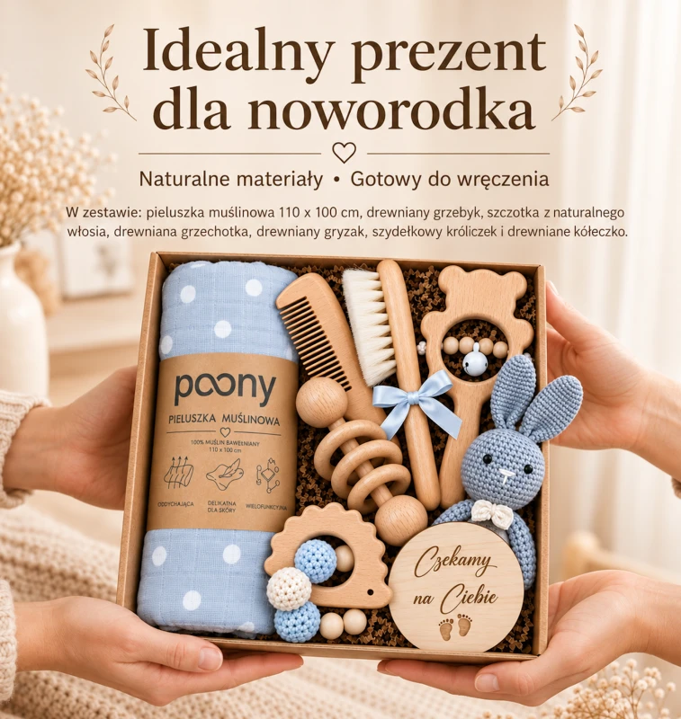 prezent na baby shower szary poony