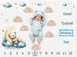 fotokocyk niemowlęcy + drewniane karty do zdjęć fotomata z misiem poony