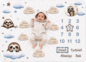 kocyk do zdjęć z leniwcem + drewniane karty do zdjęć fotokocyk poony 100x75