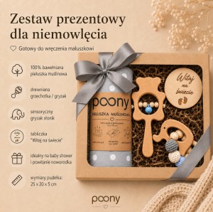 prezent dla noworodka narodziny dziecka baby shower pieluszka gryzak poony