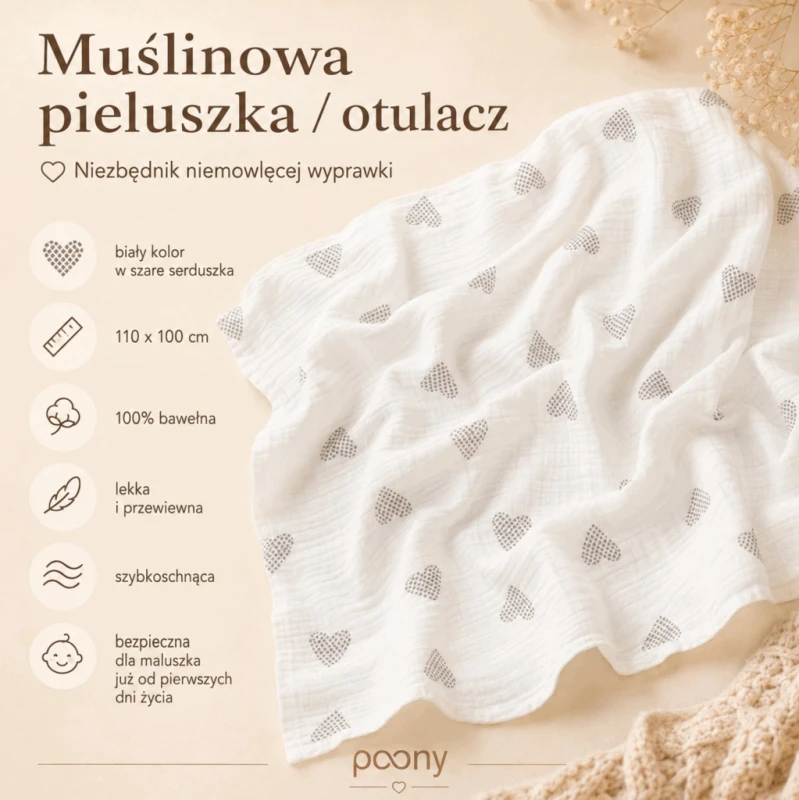 gryzak dla dziecka grzechotka pieluszka muślinowa zestaw prezentowy poony