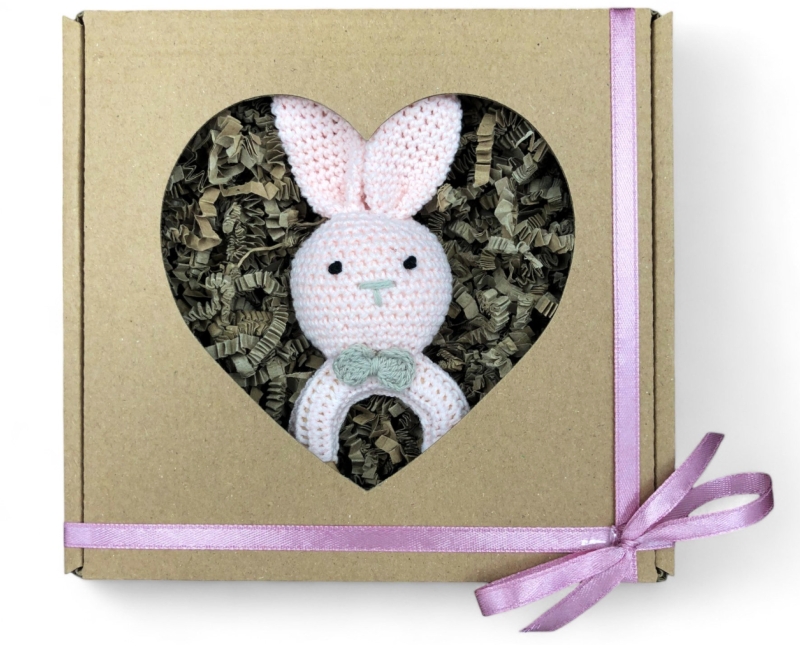 Gryzak na ząbkowanie dla dziewczynki różowy króliczek + pudełko prezentowe - poony