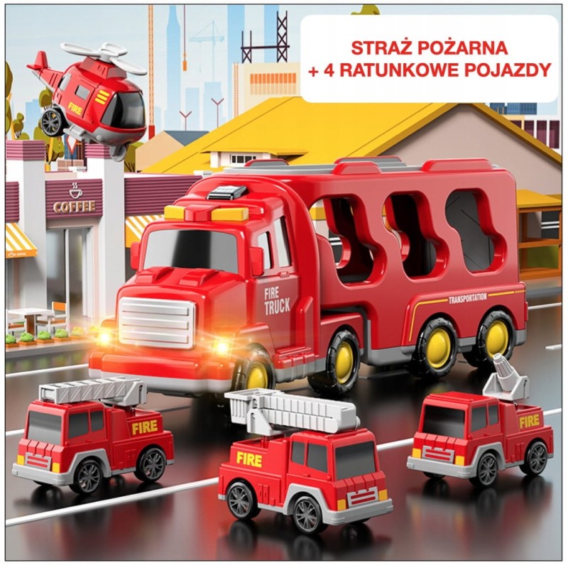 wóz strażacki dla dzieci z autkami ratunkowymi poony