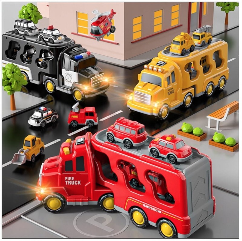 duży transporter straż pożarna z autkami dla dzieci poony