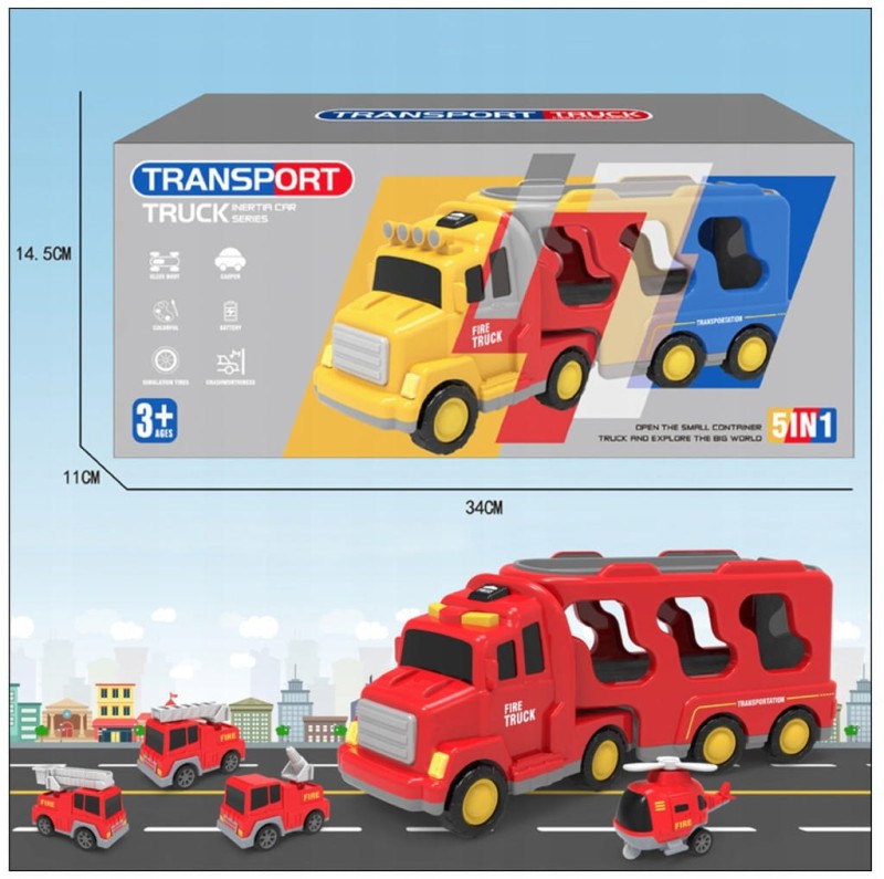 wóz strażacki zabawka z zestawem pojazdów poony