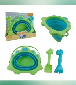 Składane wiaderko do piaskownicy łopatka grabki w dinozaury dla chłopca