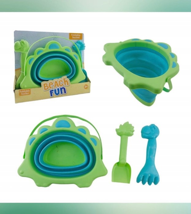 Składane wiaderko do piaskownicy łopatka grabki w dinozaury dla chłopca