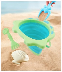 Składane wiaderko do piaskownicy łopatka grabki w dinozaury dla chłopca