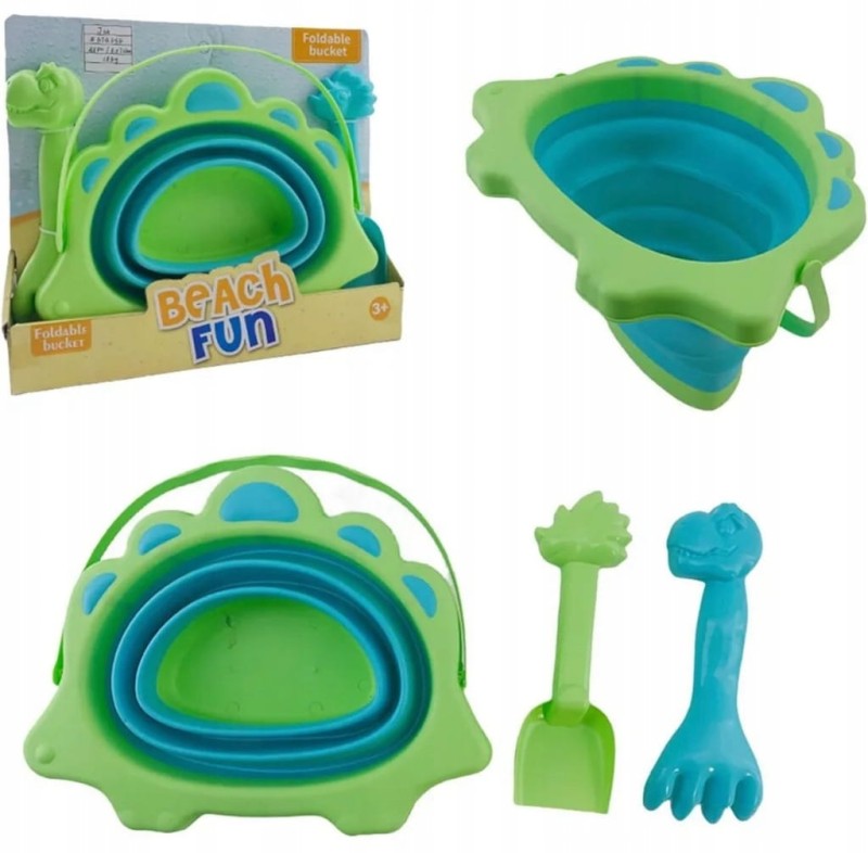 Składane wiaderko do piaskownicy łopatka grabki w dinozaury dla chłopca