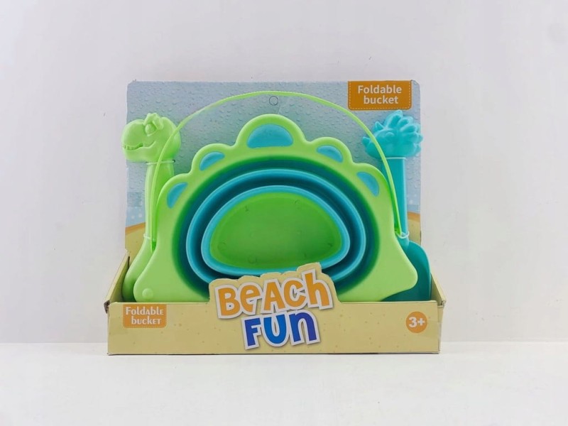 Składane wiaderko do piaskownicy łopatka grabki w dinozaury dla chłopca