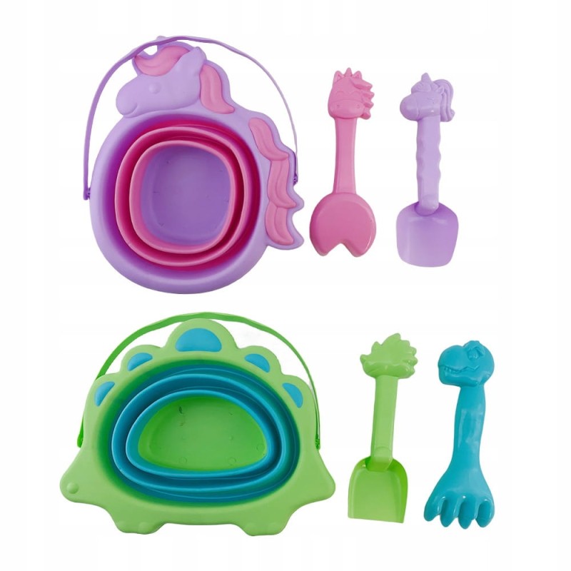 Składane wiaderko do piaskownicy łopatka grabki w dinozaury dla chłopca