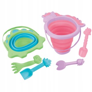 Składane wiaderko do piaskownicy łopatka grabki w dinozaury dla chłopca