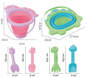 Składane wiaderko do piaskownicy łopatka grabki w dinozaury dla chłopca