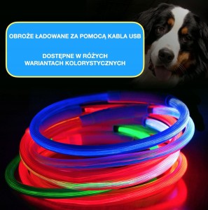 ŚWIECĄCA OBROŻA DLA PSA NA SPACERY SILIKONOWA OBROŻA LED + KABEL USB