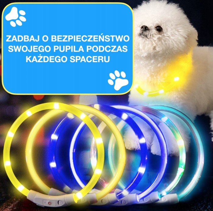 Świecąca obroża dla psa podświetlenie LED wodoodporna + kabel USB