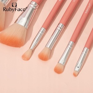 PĘDZLE DO MAKIJAŻU Komplet pięciu pędzli + brokatowy kubeczek RUBY FACE