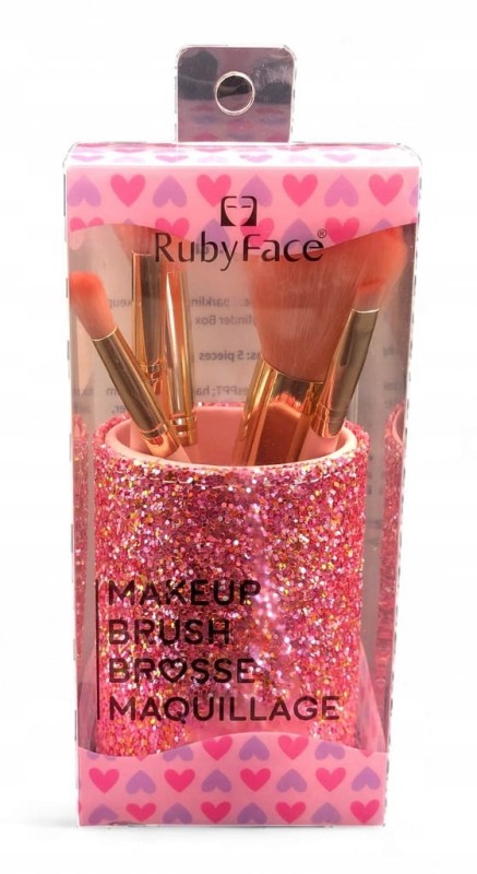 Zestaw pędzli do makijażu Ruby Face + brokatowy kubeczek do przechowywania