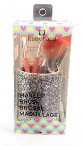 Zestaw pędzli Ruby Face w brokatowym kubeczku Set pięciu pędzli do make-up